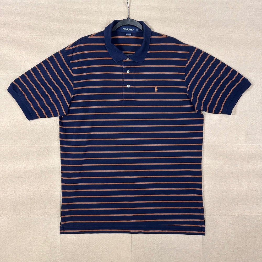 Polo Golf Ralph Lauren Polo Shirt Mens XL Navy Orange Striped Orange Pony